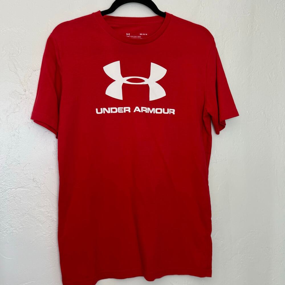 Under Armour T Shirt Mens‎ Medium Red Short Sleeve Logo Crewneck